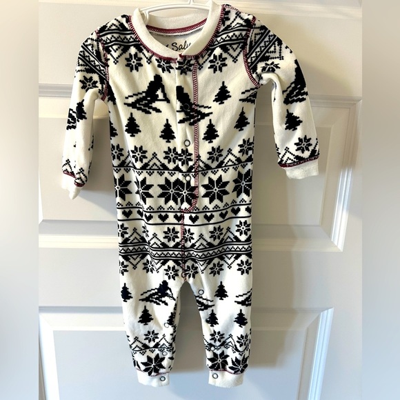 PJ Salvage Skiing Print Fleece Onesie Romper Size 3-6 month Baby - Picture 1 of 8